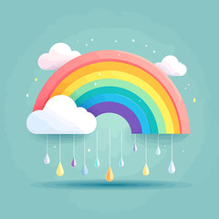 Fototapeta premium Colorful Rainbow with Raindrops and Clouds.