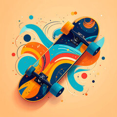 Colorful skateboard with blue wheels. © Makdum