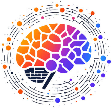 humanoid brain with geometric mosaic segments and surrounding orbit