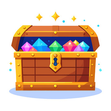 Colorful Treasure Chest with Jewels Inside.