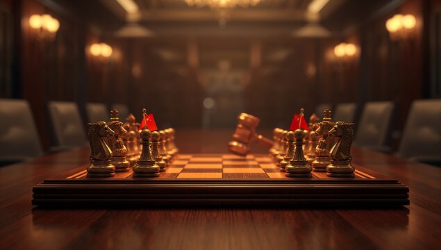Generative AI depicts a luxurious chess set in an elegant game room