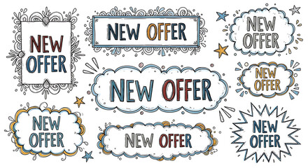 Fototapeta premium Collection of New Offer Signs and Labels for Sales Promotions.