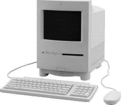 Large vector halftone retro computer with a transparent background