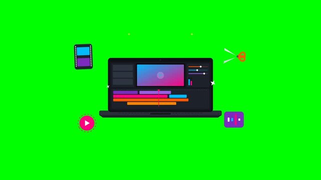 Video Editing Software Laptop Animation Green Screen Chroma Key