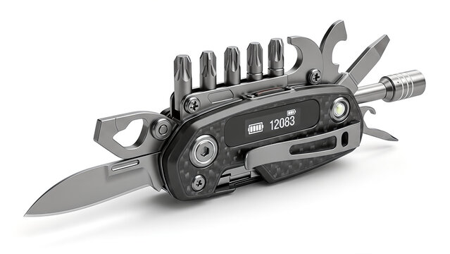 Compact multi tool with various attachments and bits.
