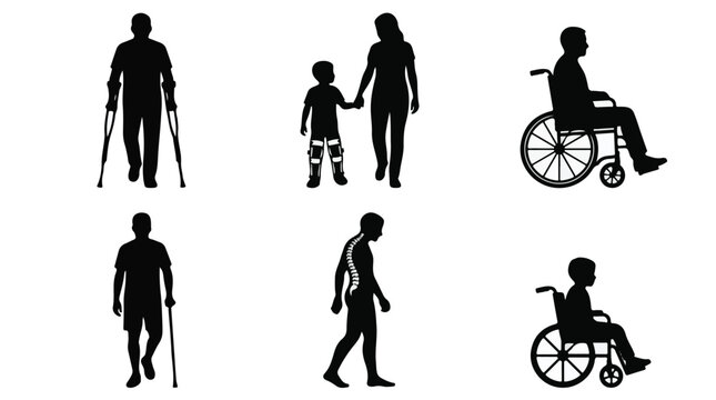 Silhouettes of people with disabilities using mobility aids