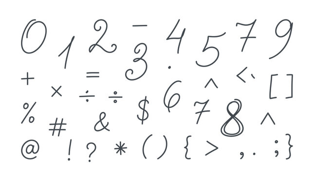 A collection of various mathematical symbols and numbers are handwritten.
