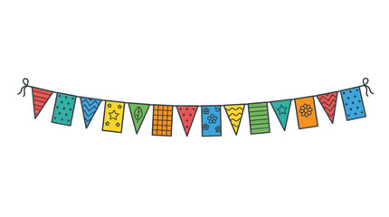 Obraz premium A festive bunting hangs with colorful triangular flags outdoors