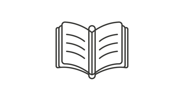 An illustration of a book lying open on a surface showing pages.
