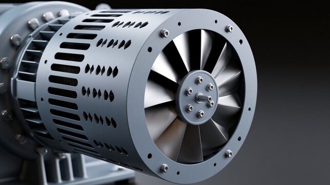 Detailed medium shot of a multispeed HVAC blower motor unit showcasing adjustable fan settings for customizable indoor air circulation and energy savings.