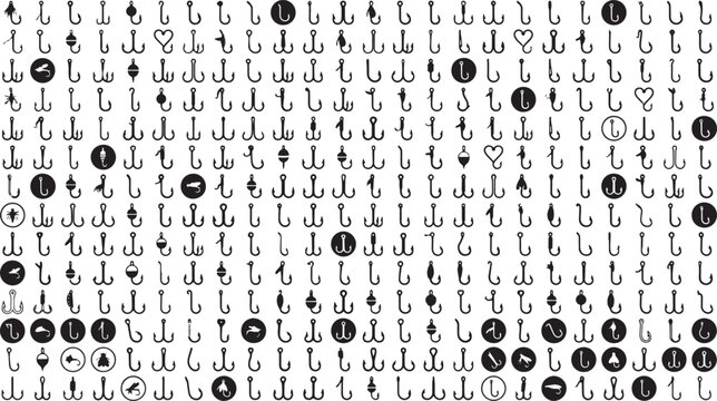 Fishing Hooks Seamless Pattern and Icon Mega Set