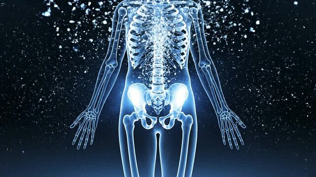 Stylized X-Ray of Human Skeleton Against Dark Background for Medical and Health Visuals