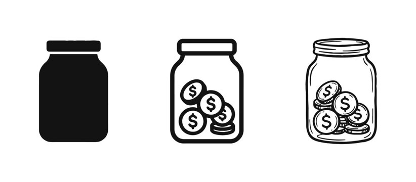 Money jar icon with coins for savings donation and financial growth