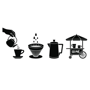 Coffee Preparation Process Black And White Silhouette Illustration