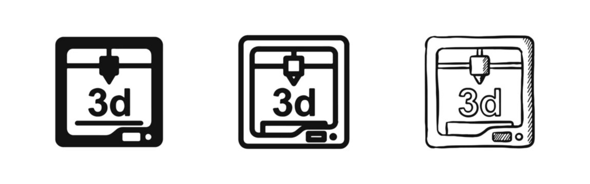 3D Printer Technology Icons Representing Prototyping and Modern Manufacturing