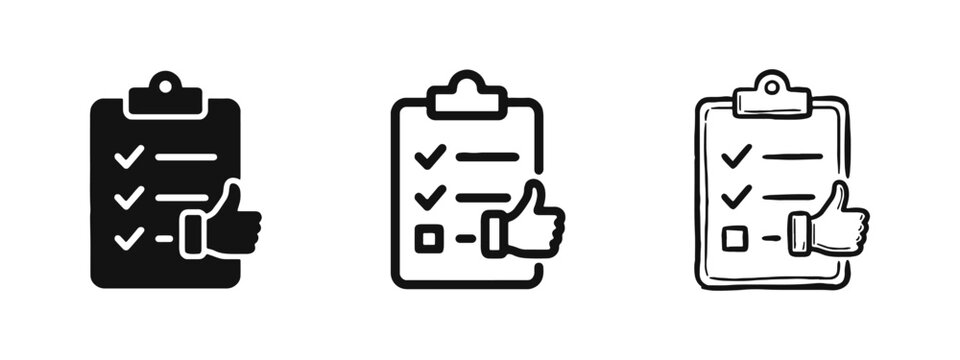 Checklist Clipboard with Thumbs Up Approval Icon Set