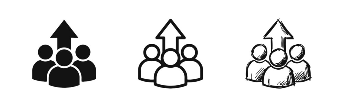 Team Growth Leadership Progress Up Arrow Icon Set