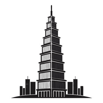 Modern multi tier skyscraper silhouette stacked architecture vector illustration