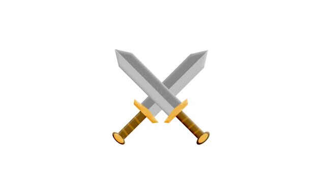 Crossed Swords Clashing Cartoon Animation on White and Green Screen.