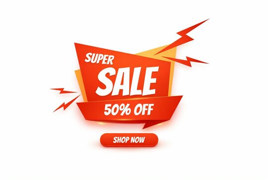 Bright sale banner with 50 percent off discount and shop now button