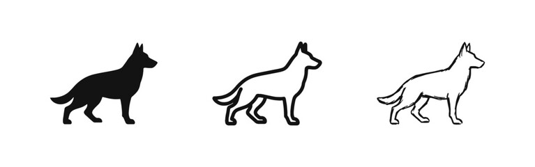 Fototapeta premium German Shepherd Dog Icon Set in Silhouette Outline and Sketch Styles