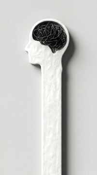 Long head with tangled brain cables. Mental pressure and overthinking concept.