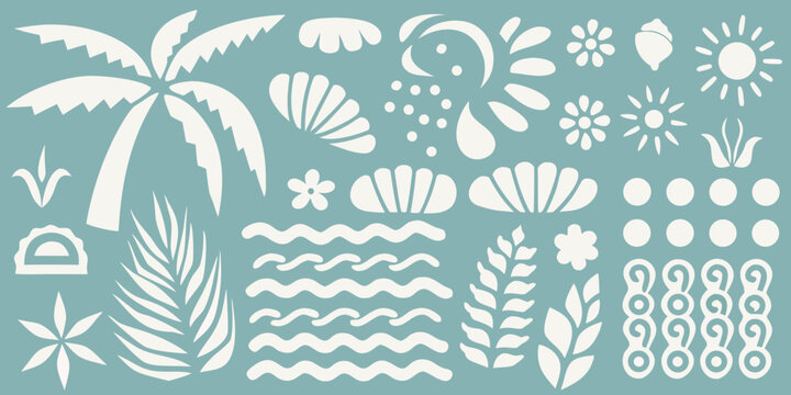 Tropical Beach Silhouettes On Teal Background Decorative Illustration