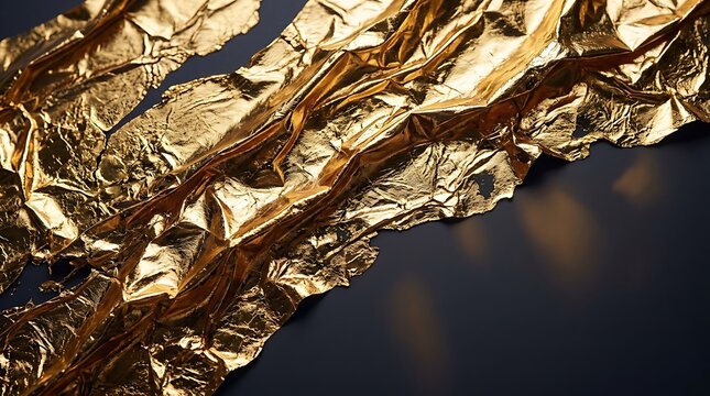 Crumpled gold foil texture with green spots