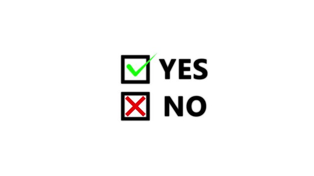 Check mark icons, tick and cross icon animation. yes or no button, green check mark or red cross symbol on a white background.