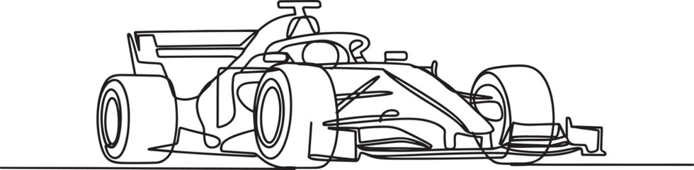 Obraz premium Front view formula racing car single line sketch representing automotive engineering and professional sports.