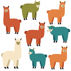 Obraz premium Colorful cartoon alpaca animal friends standing.