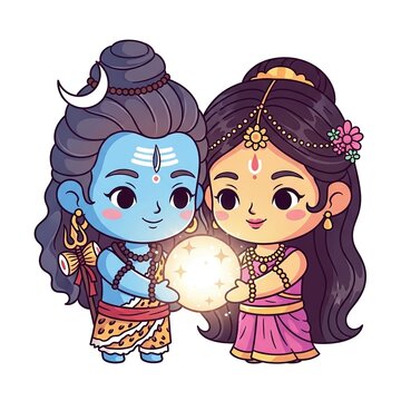Shiva and Parvati Hindu Deities Illustration.