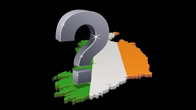 Uncertainty and future questions about Ireland geopolitics and economy. Chroma key with alpha channel. (loopable)