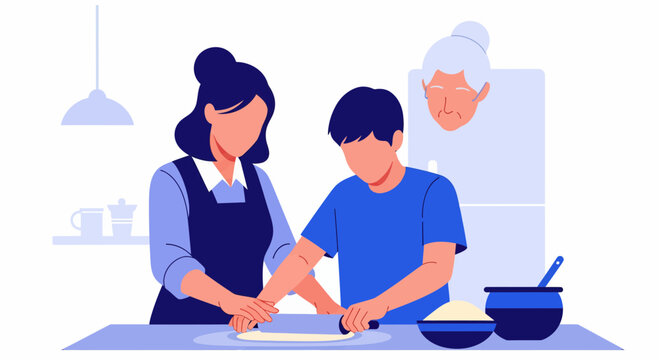 Family Baking Together and Passing Down Traditional Recipes