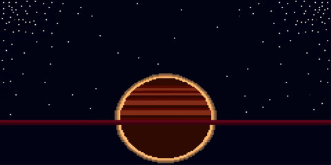 A distant planet with atmospheric bands reflects the light of its star in the vast darkness of space, dotted with distant constellations. for ui, web, art, design, background, etc. © MDSHAHIDURRAHMAN