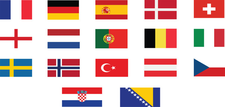European national flag vector set