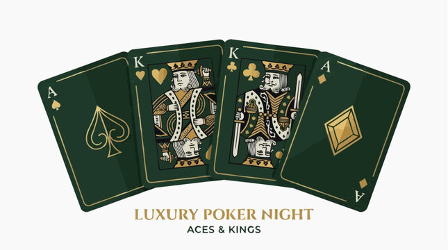 A vector graphic illustration of four luxury poker cards with aces and kings on a white background