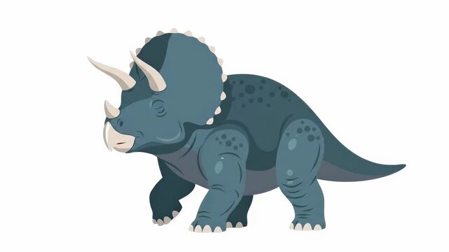 Static slow motion view of triceratops turning head and stepping on white studio background for character animation