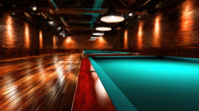 A beautifully designed billiard hall featuring sleek pools and a warm wooden interior, providing a cozy yet contemporary atmosphere for game enthusiasts.