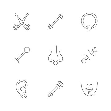 Set line icons of piercing