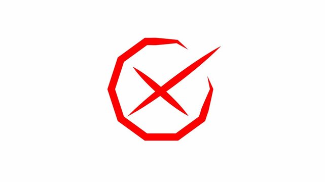 Red X mark inside a polygonal circle on a white background cross cancel