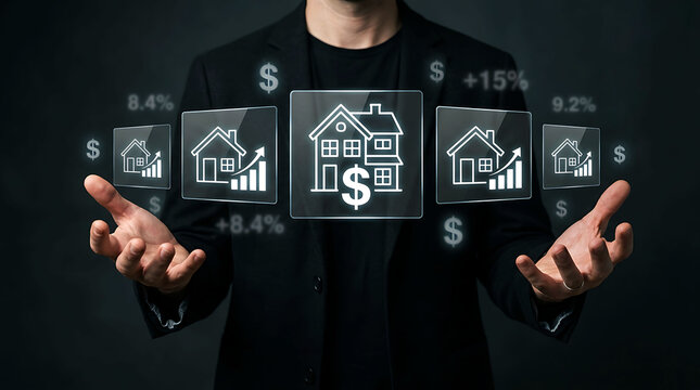Real estate investment growth and property market analysis data concept