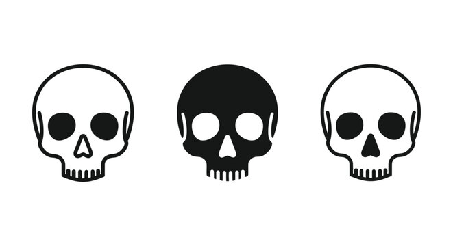 Vector illustration of a scary human skull and crossbones pirate symbol, a spooky skeleton head tattoo design for Halloween horror and danger