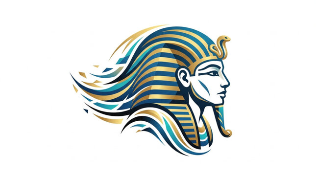 Ancient Egyptian Pharaoh Headpiece and Profile Illustration.