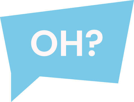Blue speech bubble with question.