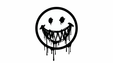 A black graffiti smiley face with a menacing grin and dripping paint. © Yusuf