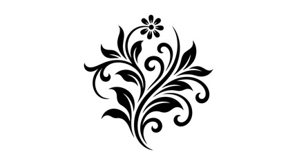 Fototapeta premium Black and white floral vector design with ornate swirls, leaves, and vintage decorative ornament elements