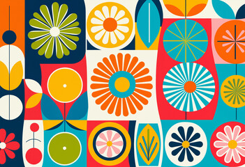 Fototapeta premium folk art style abstract floral and geometric pattern