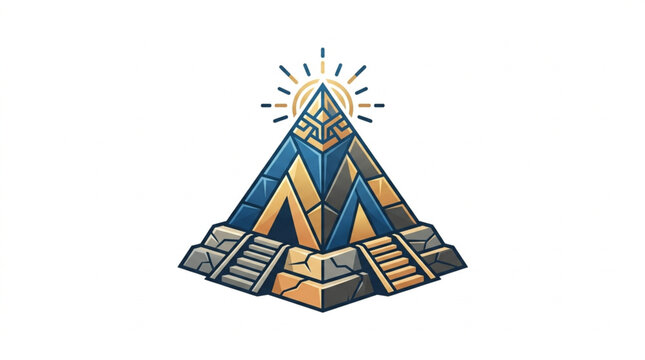 Ancient pyramid structure with sunburst symbol on top.