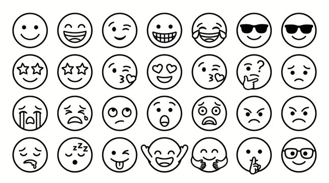 Funny cartoon vector icon set of emoticon faces and egg icons showing emotions like smile sad angry and expressions collection